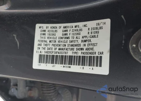 2015 Honda Accord Lx from USA, damaged, VIN 1HGCR2F3XFA003797